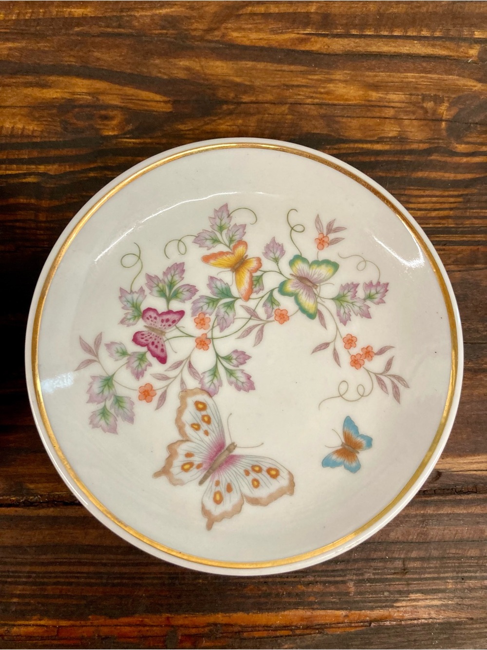 2 Vintage Avon Porcelain Mini Plates 22k Gold Trim 1979 Floral Butterflies 4.25" - Picture 6 of 13